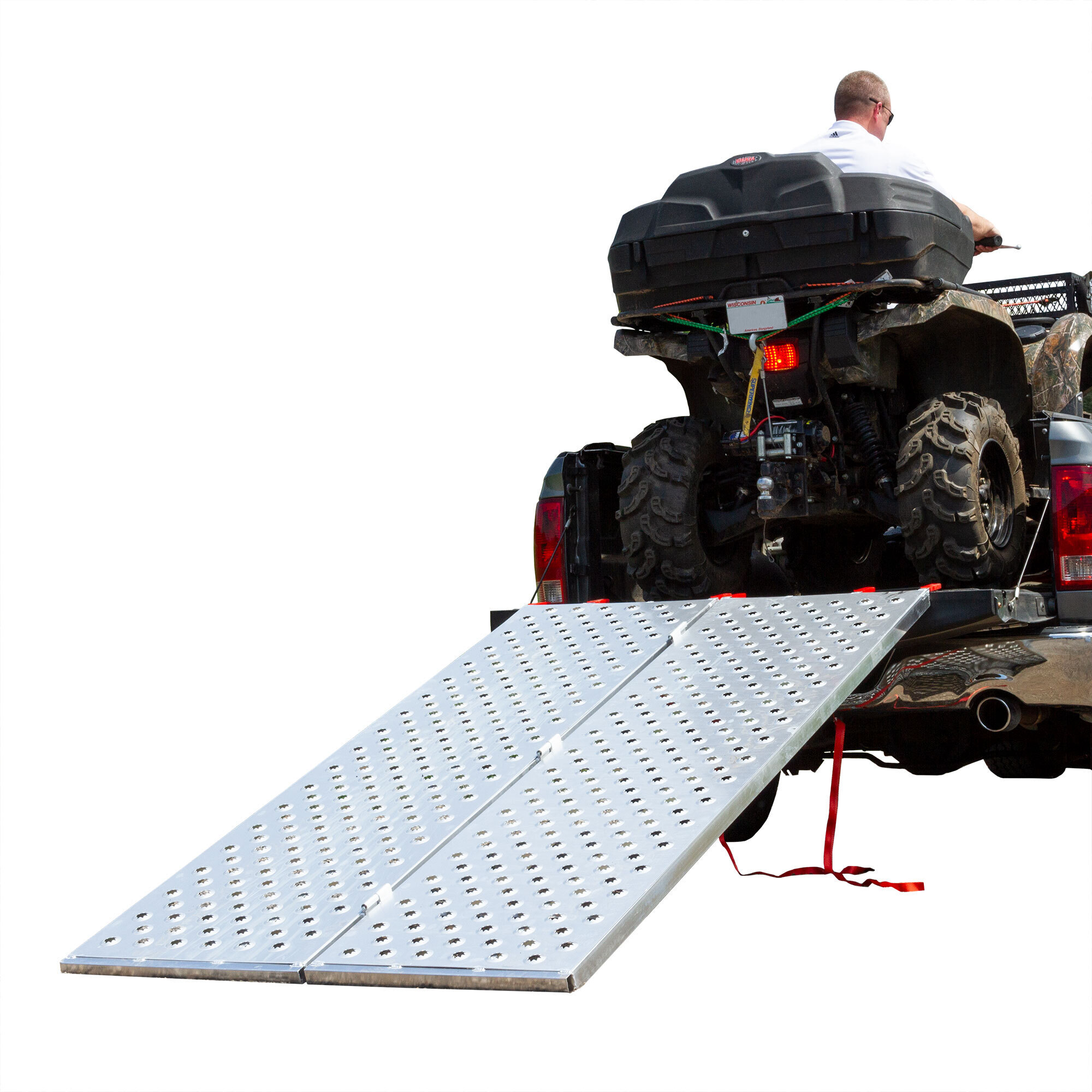Black Widow, 7’ 10in. x 50in. Alum. Punch Plate Bi-Fold ATV Ramp, Max. Ramp Length 94 in, Surface Width 50 in, Capacity 1500 lb, Model# BFP-9450